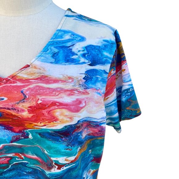 Parsley & Sage Watercolor Abstract Shirt Cotton Maximalist Multicolor Artsy-XL - Picture 3 of 10